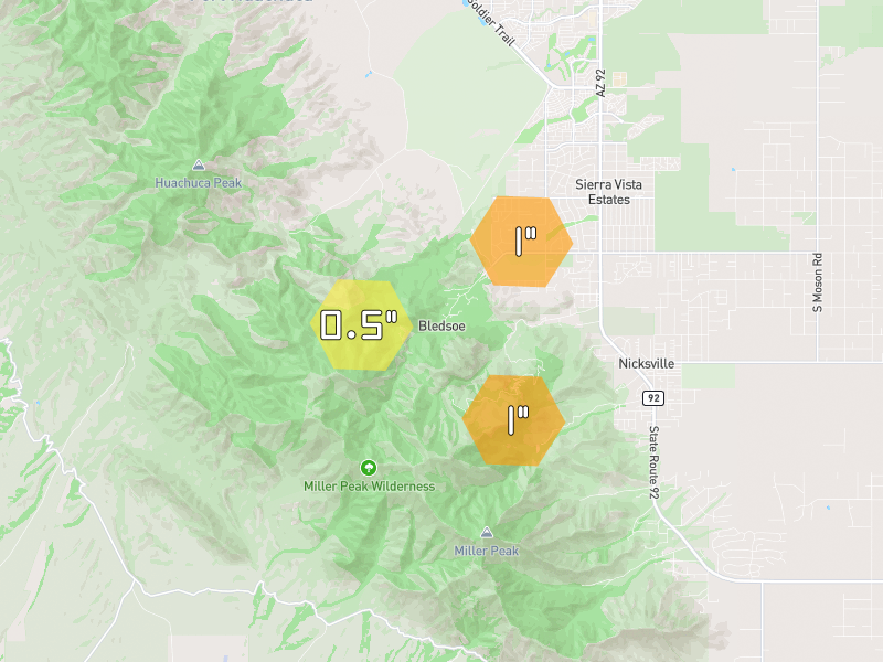 Hail map of Sierra Vista, AZ on Jul 26, 2026, hail up to 1"