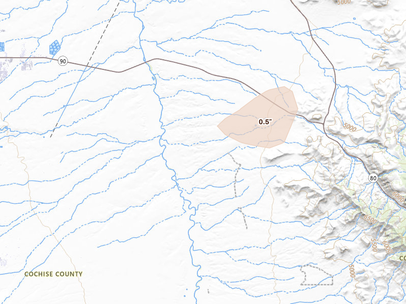 Radar-estimated hail-size map of the storm over Sierra Vista, AZ on Aug 27, 2026