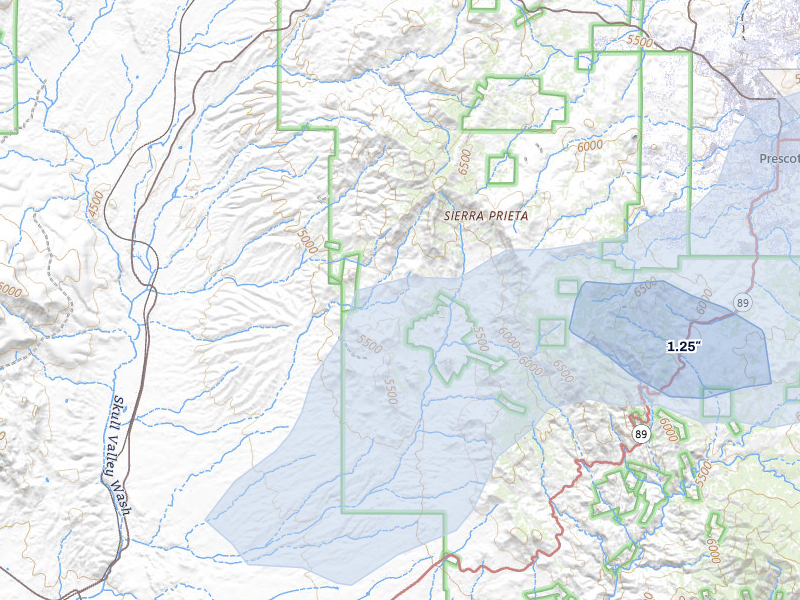NEXRAD radar-signature map of the hail storm over Skull Valley, AZ on Jul 12, 2026