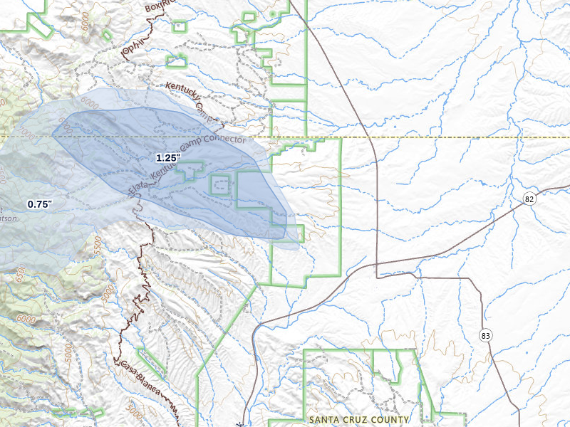 NEXRAD radar-signature map of the hail storm over Sonoita, AZ on Aug 23, 2026