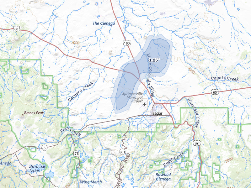 NEXRAD radar-signature map of the hail storm over Springerville, AZ on Jul 28, 2026