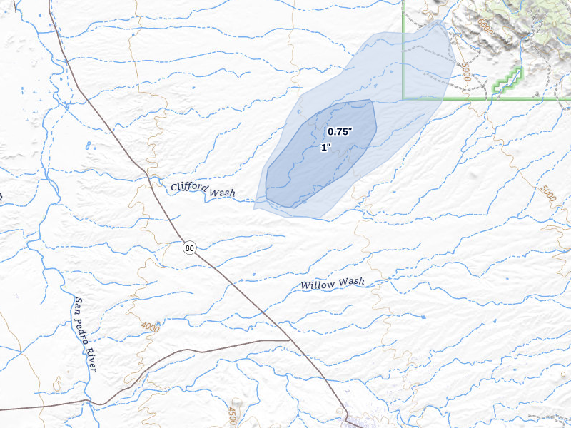 NEXRAD radar-signature map of the hail storm over Tombstone, AZ on Aug 21, 2026