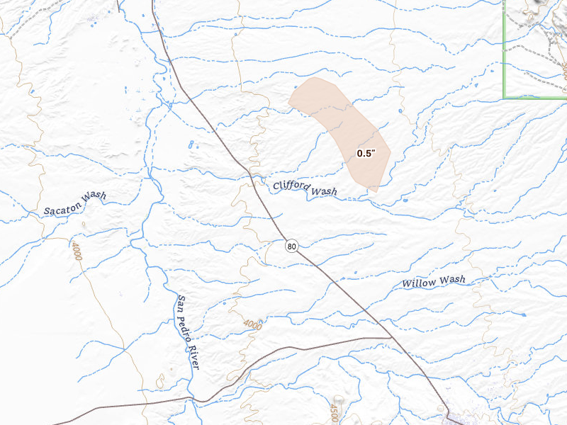 Radar-estimated hail-size map of the storm over Tombstone, AZ on Aug 30, 2026