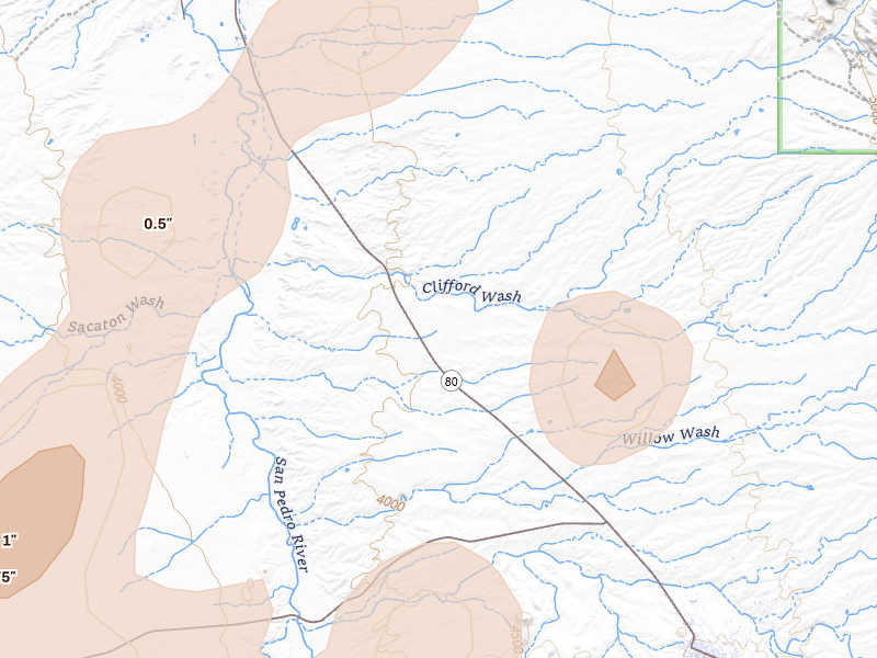 Radar-estimated hail-size map of the storm over Tombstone, AZ