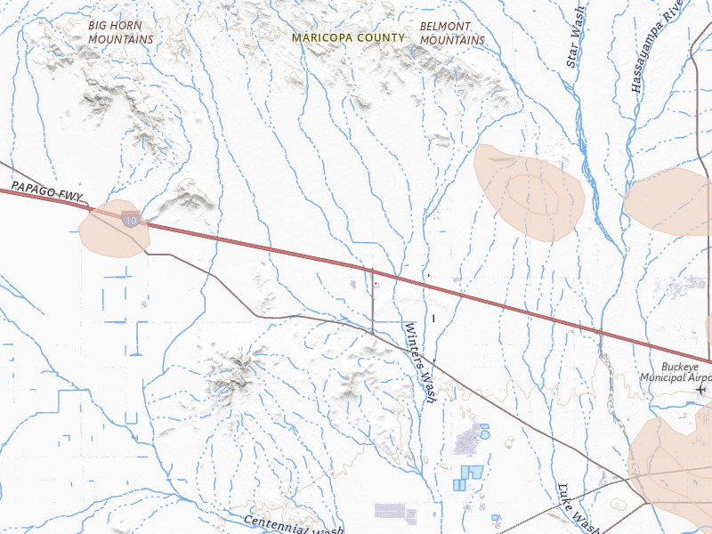 Radar-estimated hail-size map of the storm over Tonopah, AZ on Aug 9, 2026