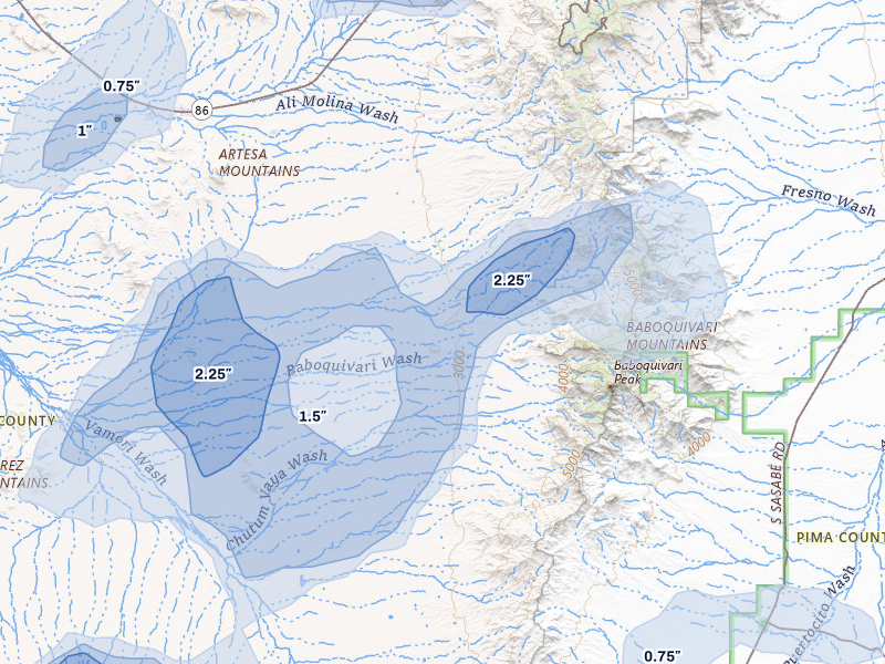NEXRAD radar-signature map of the hail storm over Topawa, AZ on Aug 3, 2026