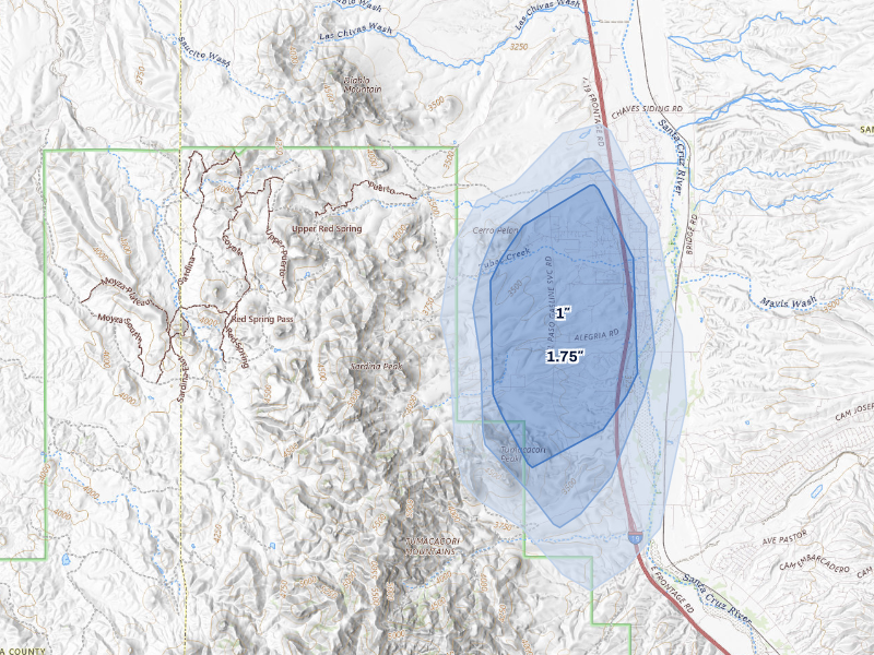 NEXRAD radar-signature map of the hail storm over Tubac, AZ on Aug 26, 2026