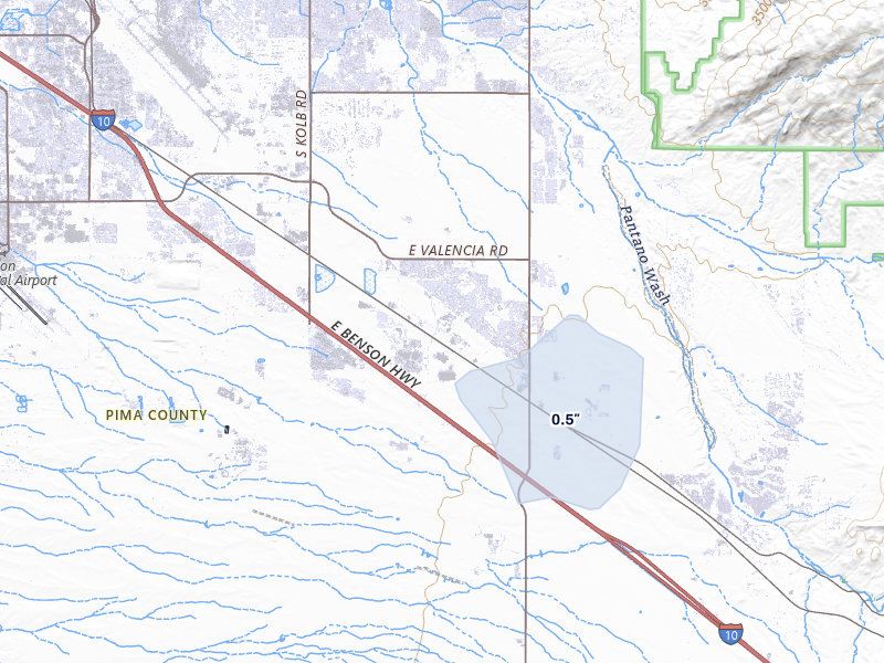NEXRAD radar-signature map of the hail storm over Tucson, AZ on Jun 25, 2026