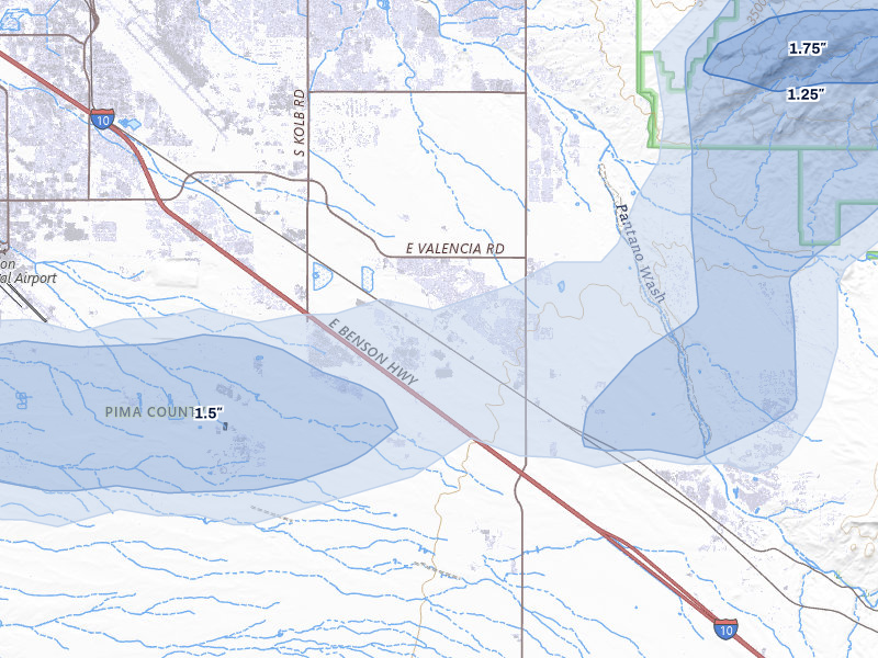 NEXRAD radar-signature map of the hail storm over Tucson, AZ on Jul 12, 2026