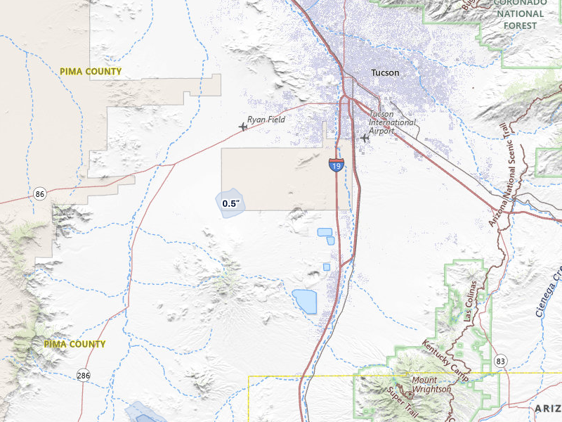 NEXRAD radar-signature map of the hail storm over Tucson, AZ on Aug 9, 2026
