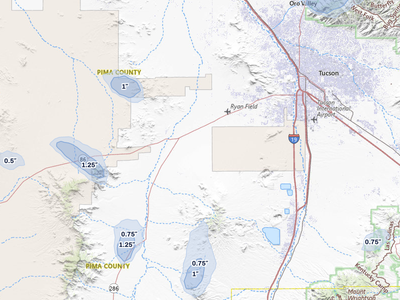 NEXRAD radar-signature map of the hail storm over Tucson, AZ on Aug 21, 2026