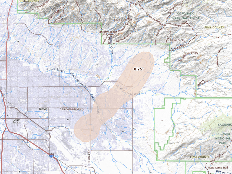 Radar-estimated hail-size map of the storm over Tucson, AZ