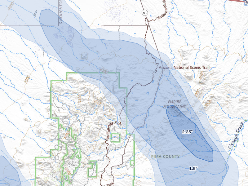 NEXRAD radar-signature map of the hail storm over Vail, AZ on Aug 19, 2026