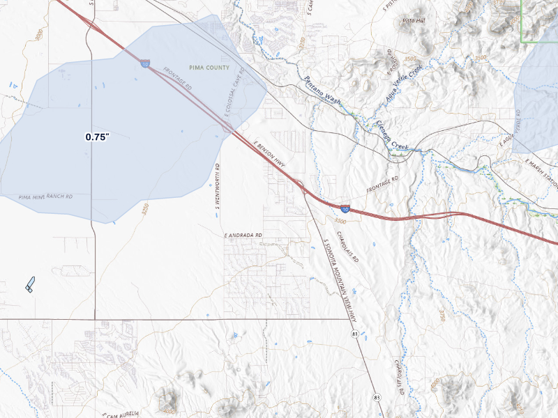 NEXRAD radar-signature map of the hail storm over Vail, AZ on Aug 27, 2026