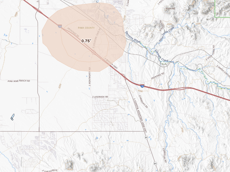 Radar-estimated hail-size map of the storm over Vail, AZ