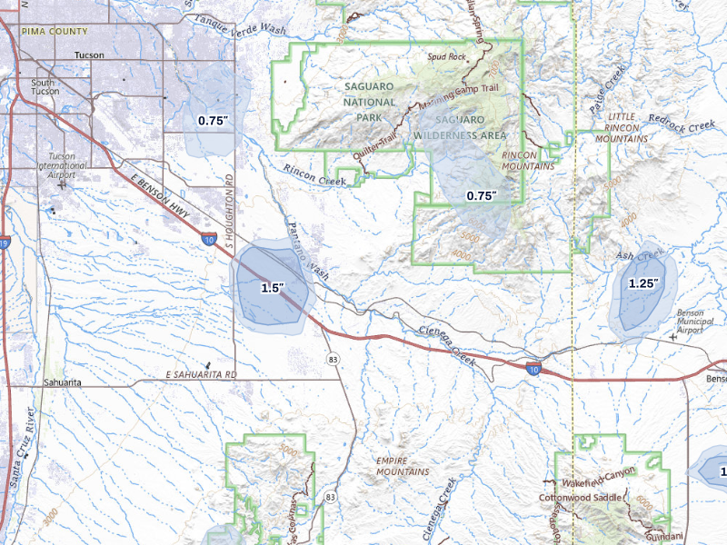 NEXRAD radar-signature map of the hail storm over Vail, AZ on Sep 12, 2026