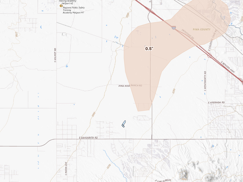 Radar-estimated hail-size map of the storm over Vail, AZ on Sep 24, 2026