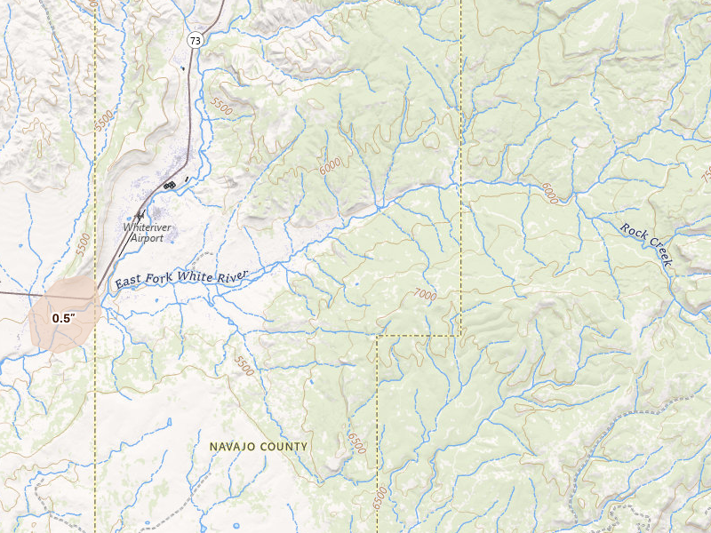 Radar-estimated hail-size map of the storm over Whiteriver, AZ on Jul 31, 2026