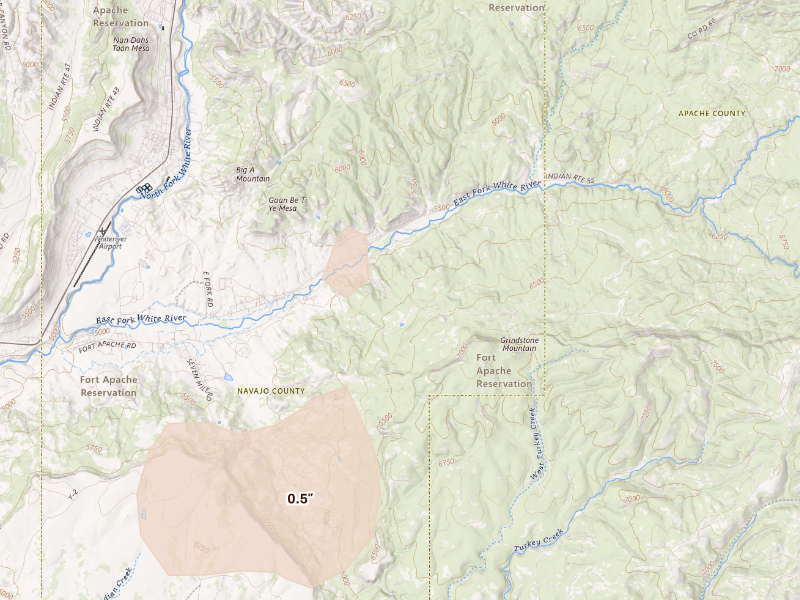 Radar-estimated hail-size map of the storm over Whiteriver, AZ