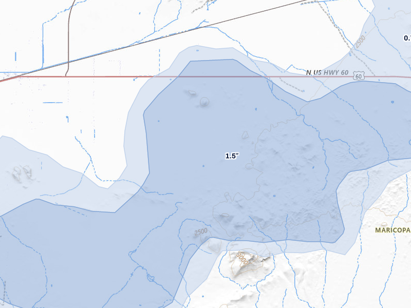 NEXRAD radar-signature map of the hail storm over Wickenburg, AZ on Aug 9, 2026