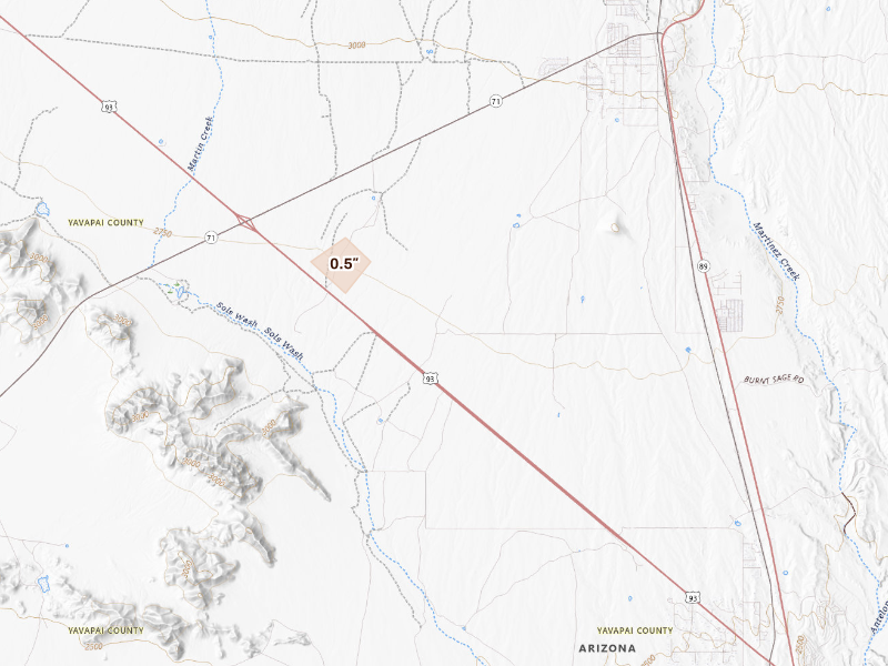 Radar-estimated hail-size map of the storm over Wickenburg, AZ on Sep 23, 2026