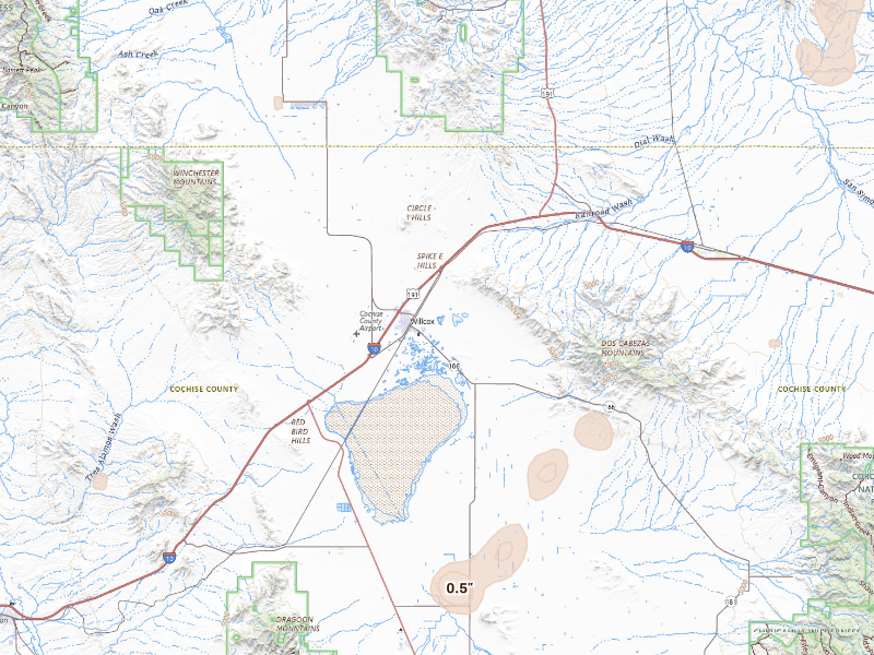 Radar-estimated hail-size map of the storm over Willcox, AZ