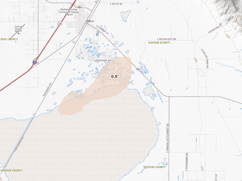 Radar-estimated hail-size map of the storm over Willcox, AZ