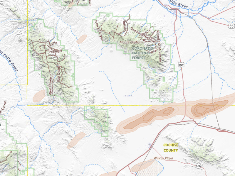 Radar-estimated hail-size map of the storm over Willcox, AZ