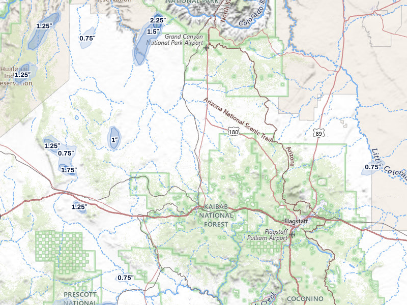 NEXRAD radar-signature map of the hail storm over Williams, AZ on Aug 12, 2026