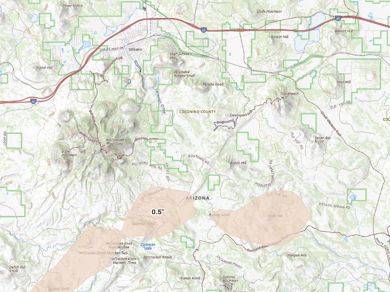 Radar-estimated hail-size map of the storm over Williams, AZ