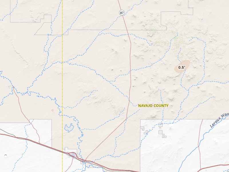 Radar-estimated hail-size map of the storm over Winslow, AZ on May 5, 2026
