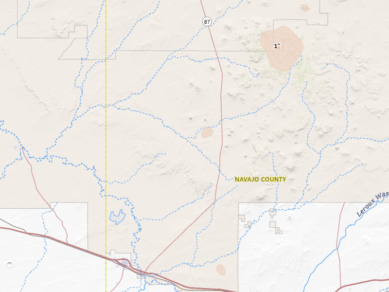 Radar-estimated hail-size map of the storm over Winslow, AZ on Jul 20, 2026