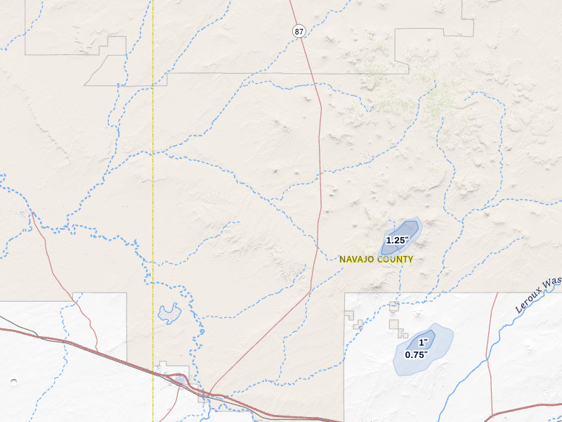 NEXRAD radar-signature map of the hail storm over Winslow, AZ on Jul 23, 2026