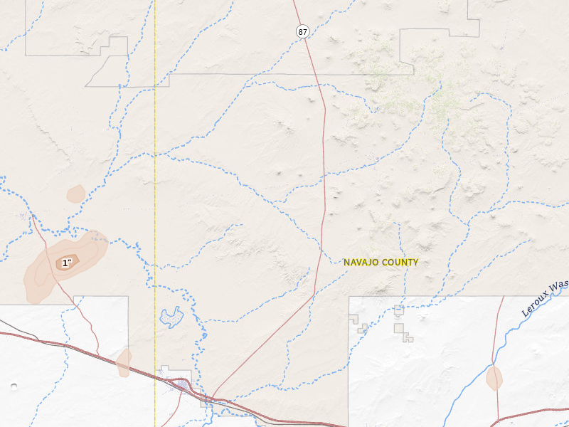 Radar-estimated hail-size map of the storm over Winslow, AZ on Jul 29, 2026