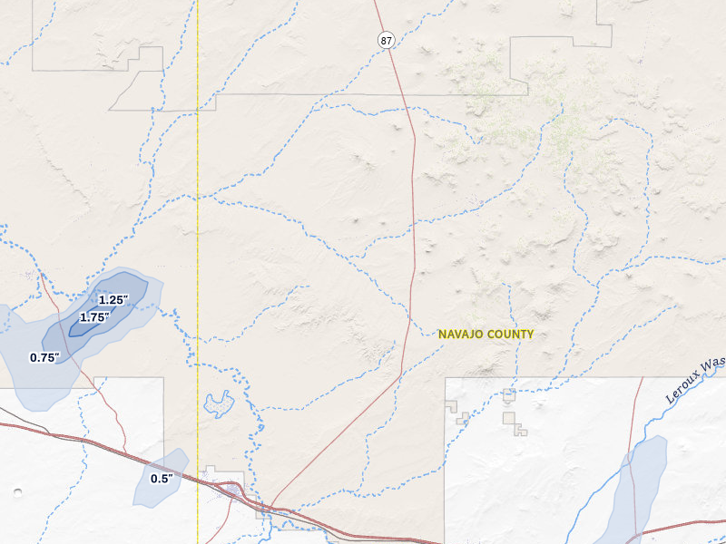 NEXRAD radar-signature map of the hail storm over Winslow, AZ on Jul 29, 2026
