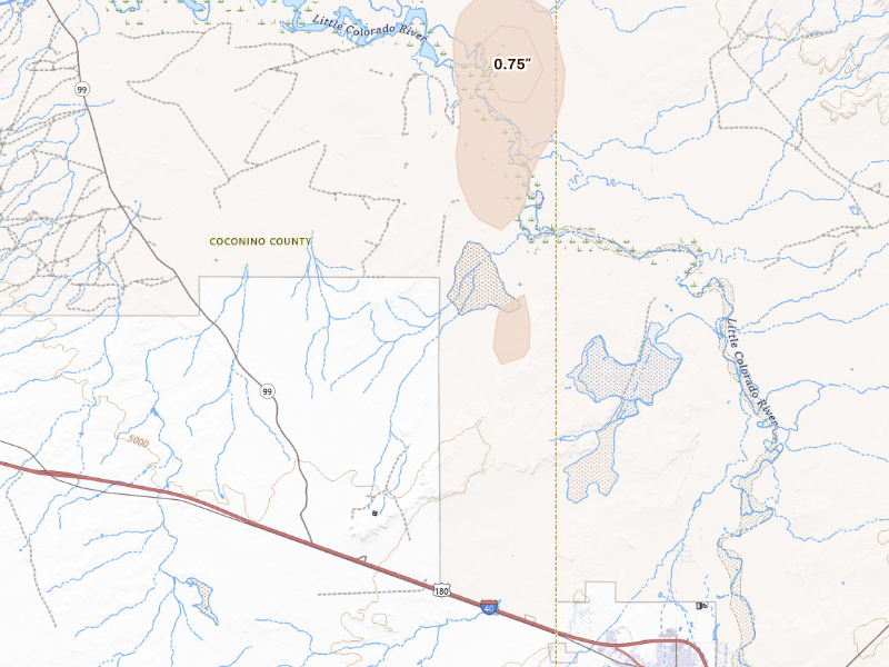 Radar-estimated hail-size map of the storm over Winslow, AZ on Sep 16, 2026