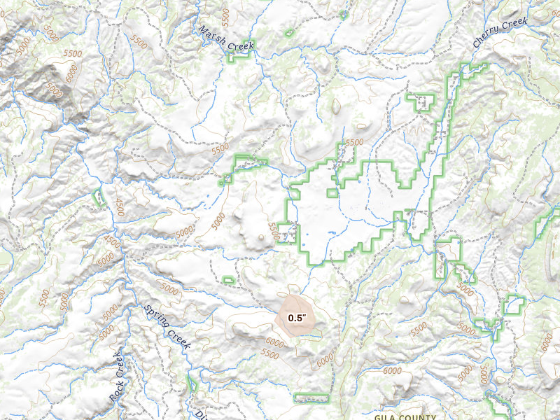 Radar-estimated hail-size map of the storm over Young, AZ