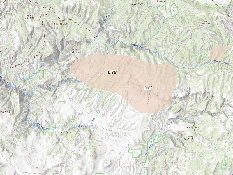 Radar-estimated hail-size map of the storm over Young, AZ on Sep 11, 2026
