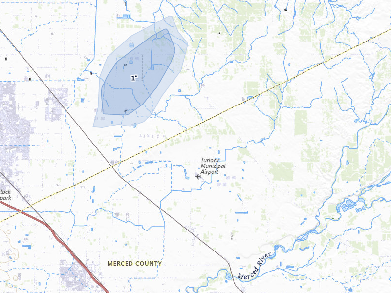 NEXRAD radar-signature map of the hail storm over Ballico, CA on Apr 10, 2026