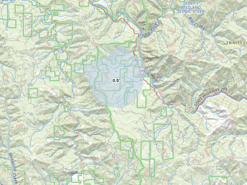 NEXRAD radar-signature map of the hail storm over Burnt Ranch, CA on May 3, 2026
