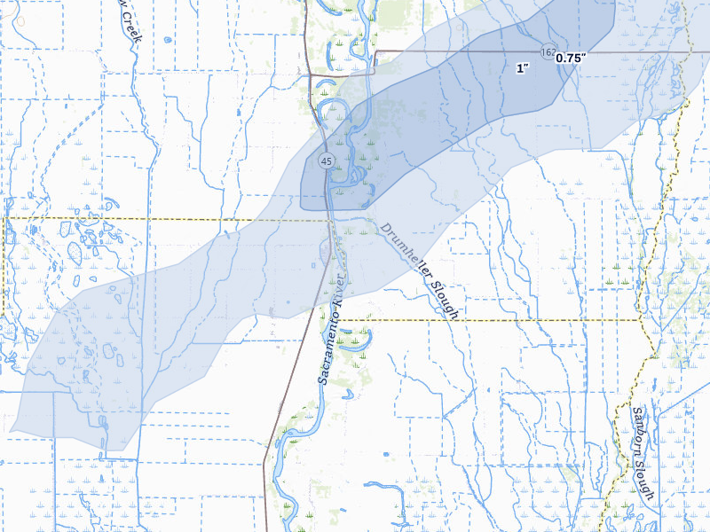 NEXRAD radar-signature map of the hail storm over Butte City, CA on Apr 8, 2026