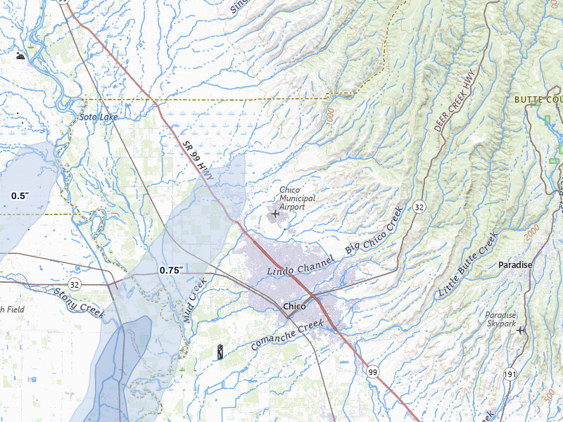 NEXRAD radar-signature map of the hail storm over Chico, CA on Apr 8, 2026