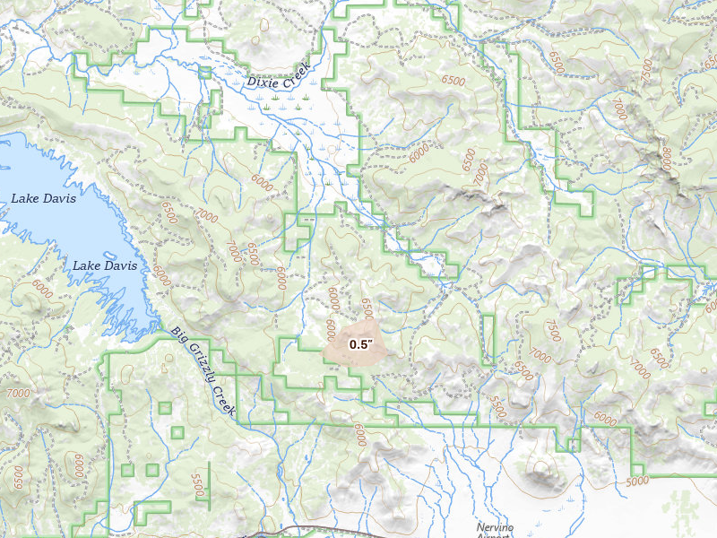 Radar-estimated hail-size map of the storm over Chilcoot, CA on May 4, 2026