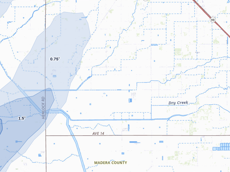 NEXRAD radar-signature map of the hail storm over Chowchilla, CA on Apr 9, 2026