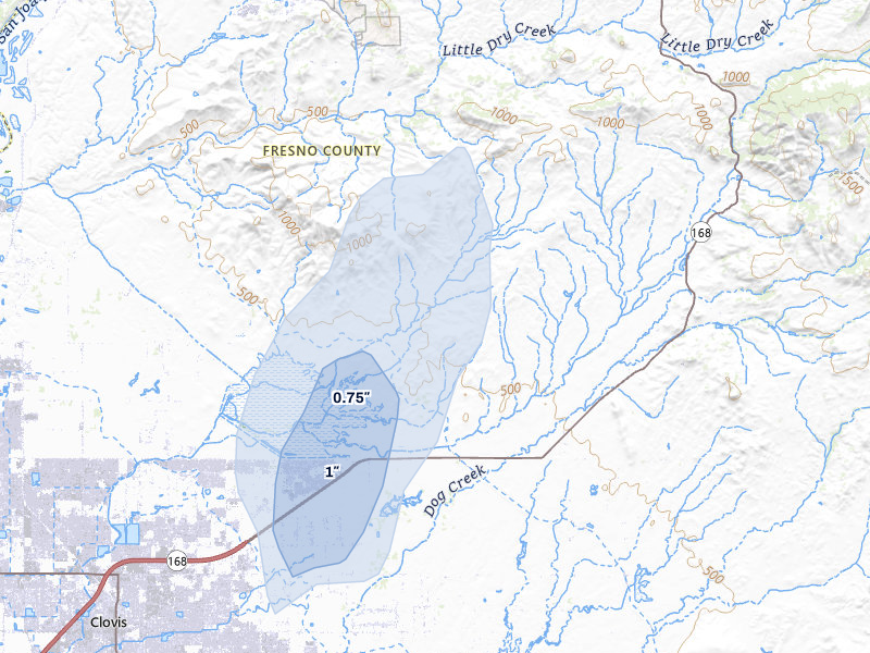 NEXRAD radar-signature map of the hail storm over Clovis, CA on Apr 21, 2026