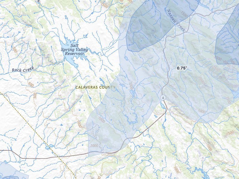 NEXRAD radar-signature map of the hail storm over Copperopolis, CA on Apr 10, 2026