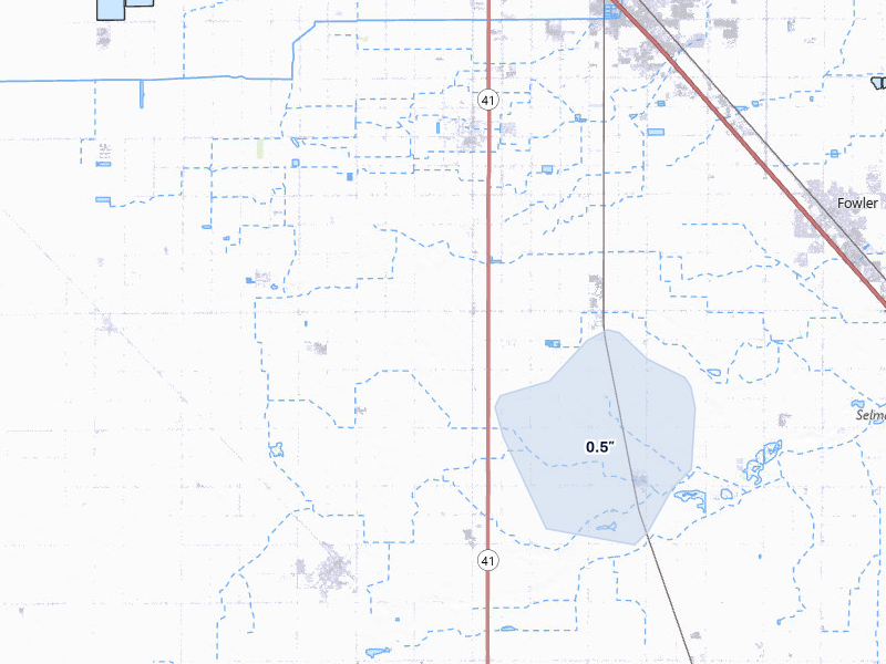 NEXRAD radar-signature map of the hail storm over Fresno, CA on Apr 9, 2026