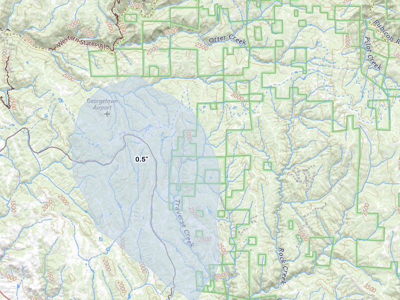 NEXRAD radar-signature map of the hail storm over Georgetown, CA on Apr 9, 2026