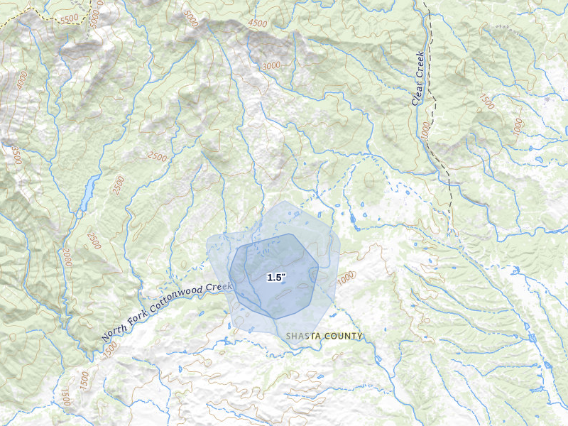 NEXRAD radar-signature map of the hail storm over Igo, CA on Feb 22, 2026