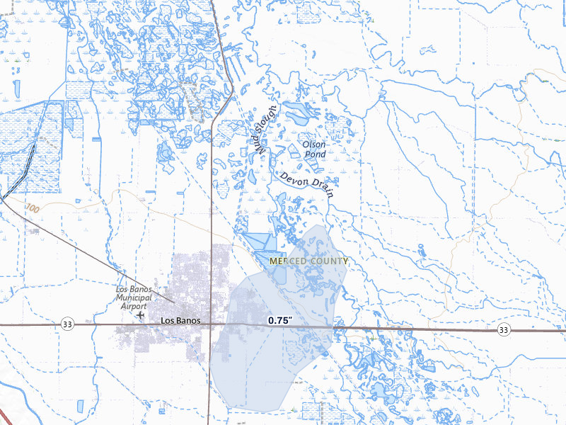 NEXRAD radar-signature map of the hail storm over Los Banos, CA on Apr 9, 2026